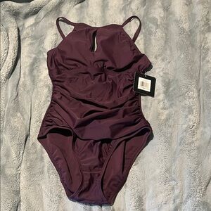 Ellen Tracy Women's “keyhole “ One Piece Swimsuit - Rich Purple